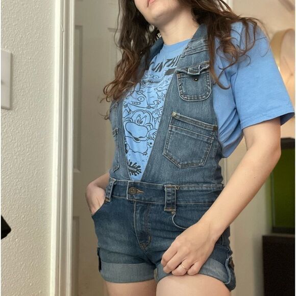 Vintage Y2K Crest Jeans Shortall Halter Neck Shorts Size Small - Picture 1 of 4